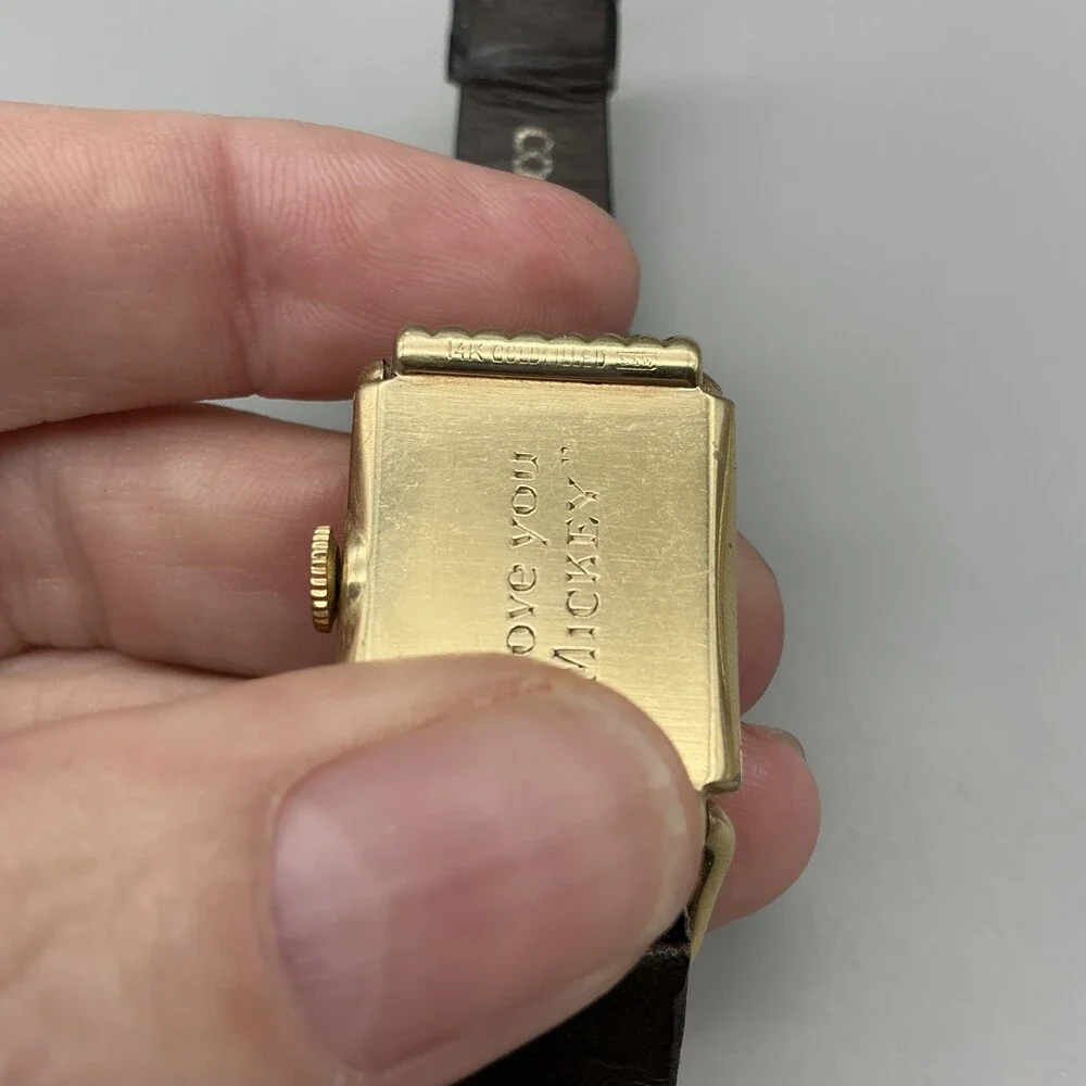 Vintage Lord Elgin Mens Watch 21mm Black Dial 14K Gold Filled 4602 Manual Wind